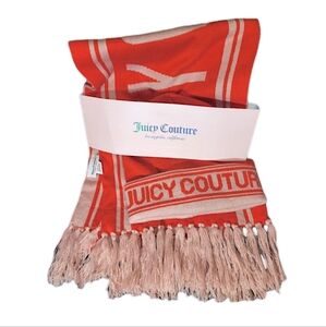 JUICY COUTURE - Logo Knit Beanie Hat & Scarf Two Tone Red Pink Accessory Set NWT